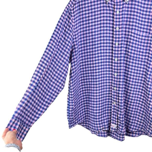 Vineyard Vines Pink & Blue Gingham Check Linen Long Sleeve Button Up Shirt - Picture 5 of 8